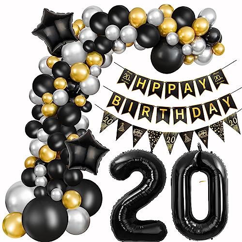 20. Geburtstag Dekoration Frauen Deko 20. Geburtstag Mann Luftballon 20. Geburtstag Gold Schwarz Silber Geburtstag 20 Jahre Mann Ballon Girland 20 Geburtstag Frau Mann 20. Geburtstag Dekorationen von Crazy-M