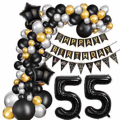 55. Geburtstag Dekoration Frauen Deko 55. Geburtstag Mann Luftballon 55. Geburtstag Gold Schwarz Silber Geburtstag 55 Jahre Mann Ballon Girland 55 Geburtstag Frau Mann 55. Geburtstag Dekorationen von Crazy-M