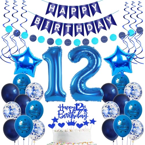 Deko 12. geburtstag Junge luftballon blau tortendeko 12 geburtstag Junge deko geschenk für 12. Geburtstag Junge blau Geburtstagsdeko 12 jahre Junge geburtstags deko ballon 12 Geburtstag Deko Junge von Crazy-M