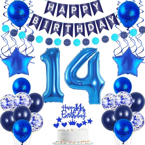 Deko 14. geburtstag Junge luftballon blau tortendeko 14 geburtstag Junge deko geschenk für 14. Geburtstag Junge blau Geburtstagsdeko 14 jahre Junge geburtstags deko ballon 14 Geburtstag Deko Junge von Crazy-M