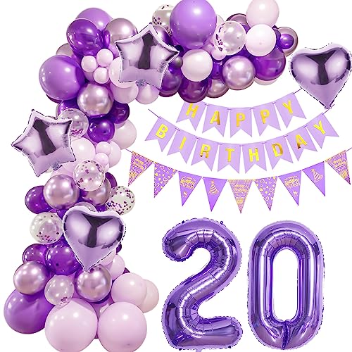 Lila 20 Geburtstag Deko Frauen, Ballon Girlanden 20 Geburtstag Dekoration, Lila Geburtstagsdeko 20 Frauen,Luftballons Girlande 20. Lila Deko,Frauen 20. Geburtstag Dekorationen Violett von Crazy-M