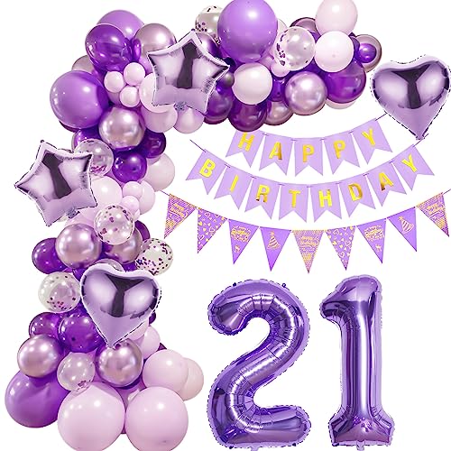 Lila 21 Geburtstag Deko Frauen, Ballon Girlanden 21 Geburtstag Dekoration, Lila Geburtstagsdeko 21 Frauen,Luftballons Girlande 21. Lila Deko,Frauen 21. Geburtstag Dekorationen Violett von Crazy-M