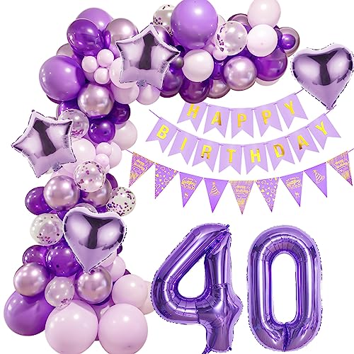 Lila 40 Geburtstag Deko Frauen, Ballon Girlanden 40 Geburtstag Dekoration, Lila Geburtstagsdeko 40 Frauen,Luftballons Girlande 40. Lila Deko,Frauen 40. Geburtstag Dekorationen Violett von Crazy-M