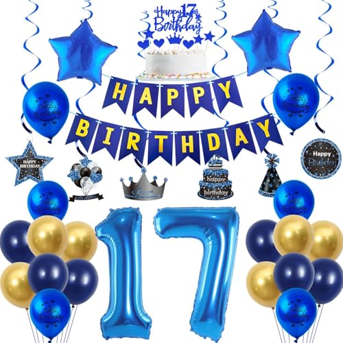 Luftballons 17 Geburtstag Dekoration Blau Gold 17 Jahre Jungen Geburtstagsdeko Ballon,Blau Happy Birthday Girlande Banner Folienballon 17 Geburtstag Party Deko für Junge,deko 17. Geburtstag Junge von Crazy-M