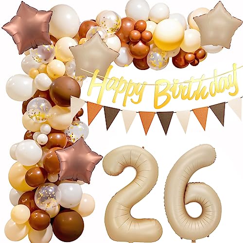 Retro 26 Geburtstag Deko,Geburtstagsdeko 26. Ballon Girlande, 26. Luftballons Retro Braun Deko,Deko 26. Geburtstag Luftballon Beige Girlande,26 Geburtstag Frauen Männer Kaffee Ballon Arch von Crazy-M