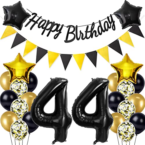 Schwarz/Gold luftballons 44.geburtstag deko für mann frauen,geburtstagsdeko 44 jahre mann frau,folienballon 44 jahre geburtstag dekoration mann happy birthday für 44 geburtstag männer mann deko(44) von Crazy-M