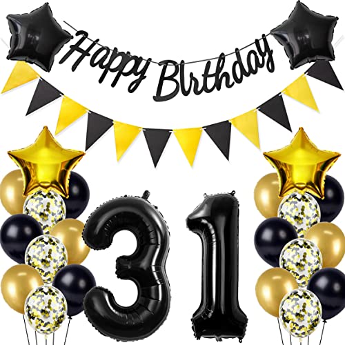 Schwarz/Gold luftballons 31.geburtstag deko für mann frauen,geburtstagsdeko 31 jahre mann frau,folienballon 31 jahre geburtstag dekoration mann happy birthday für 31 geburtstag männer mann deko(31) von Crazy-M