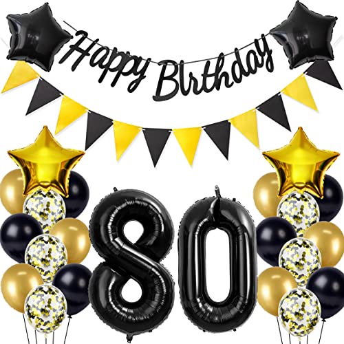 Schwarz/Gold luftballons 80.geburtstag deko für mann frauen,geburtstagsdeko 80 jahre mann frau,folienballon 80 jahre geburtstag dekoration mann happy birthday für 80 geburtstag männer mann deko(80) von Crazy-M