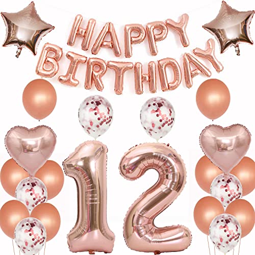 luftballons 12 jahre geburtstag deko rosegold mädchen,Geburtstagsdeko 12 Jahre mädchen Dekoration rosegold folienballon 12. Geburtstag Deko mädchen happy birthday 12 jahre geburtstag ballon(12) von Crazy-M