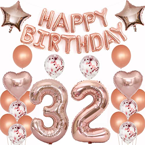 luftballons 32 jahre geburtstag deko rosegold frau,Geburtstagsdeko 32 Jahre frauen Dekoration rosegold folienballon 32. Geburtstag Deko frau happy birthday 32 jahre geburtstag ballon frauen(32) von Crazy-M