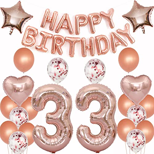 luftballons 33 jahre geburtstag deko rosegold frau,Geburtstagsdeko 33 Jahre frauen Dekoration rosegold folienballon 33. Geburtstag Deko frau happy birthday 33 jahre geburtstag ballon frauen(33) von Crazy-M