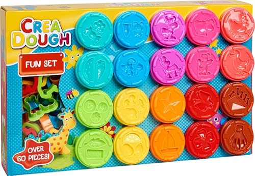 Crea Dough 553225 20 Dosen mit Zubehör Fun Set Ton und Plastilin, bunt, M von Crea Dough