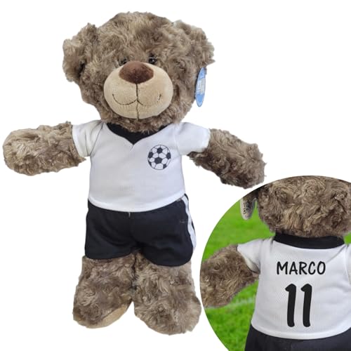 CreaDesign, Kuscheltier Bär Bodo personalisiert mit Namen, Plüschbär mit Fußball - Dress, Plüschtier Bär groß, Höhe 35,5 cm von CreaDesign