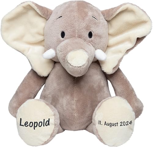 CreaDesign Kuscheltier Elefant personalisiert mit Name, Plüschelefant Höhe 35 cm von CreaDesign