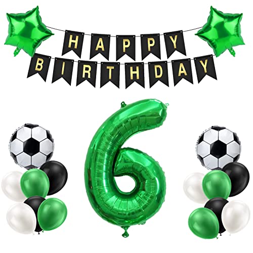 Creaher Fußball Luftballon 6 Jahre Geburtstag, Grün 6. Geburtstagsdeko Jungen, Fußball 6 Geburtstag Deko, Happy Birthday Banner 18 Zoll Stern Ballons für Kinder Fußball Party Deko von Creaher