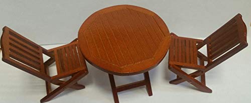 Creal Gartenmöbel Set - 2 Stühle und 1 Tisch aus Holz, Möbel Set Nussbaum,Puppenstube/Puppenhaus, Küchenmöbel,Wohnzimmermöbel,Gartenmöbel von Creal Miniatures
