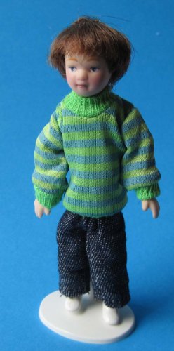 CREAL SàRL Puppe Junge mit Ringelpulli und Jeans für Puppenstube Miniatur 1:12 von Creal