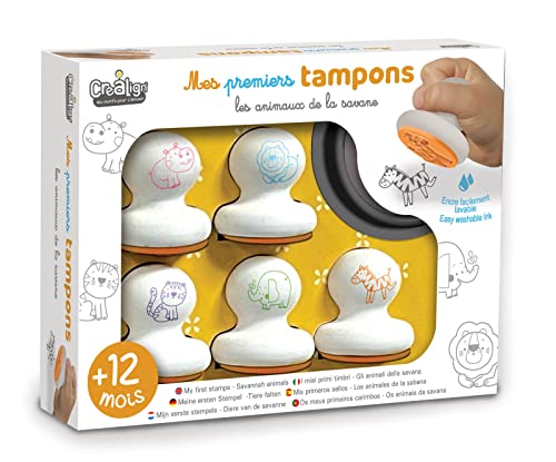 Crea lign' CL202 MES premiers tampons Animaux de la Savane Meine ersten Stempel Tiere der Savanne, Grau, Gelb/Braun, Orange/Schwarz, Grau/Schwarz, Schwarz/Weiß von Crea lign'