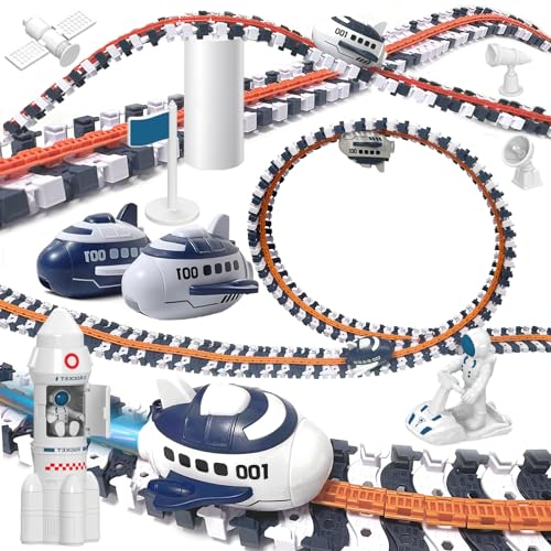 CreamKids Kinder Spielzeug Autorennbahn Rennbahn,Weltraumrakete Spaceman Spielzeug,Flexibles Track Spielzeugautos ab 3 4 5 6 Jahre Junge Mädchen Geburtstage Geschenk (429pcs) von Cream Kids