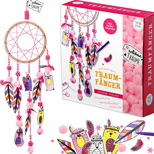 Kinder Bastelset Traumfänger (rosa) Traumfänger für Kinder zum selber basteln mit Malstiften I Traumfänger Kinder I Traumfänger basteln I Bastelsachen für Mädchen und Jungen I Kreativ Set von Creanino