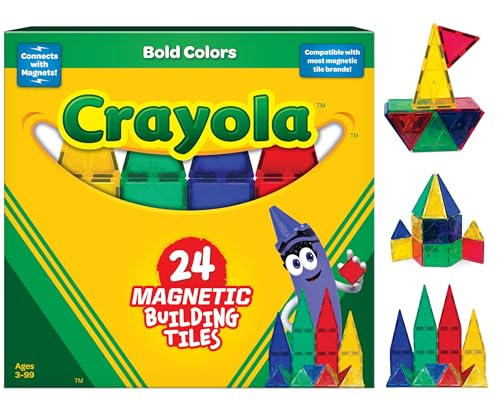 CreateOn Crayola Bold Magnetfliesen, Bauset für Kinder, Magnetfliesen, magnetische Kinderbauspielzeug, STEM-Spielzeug für Jungen und Mädchen ab 3 Jahren, 24-teiliges Set (Bold) von CreateOn