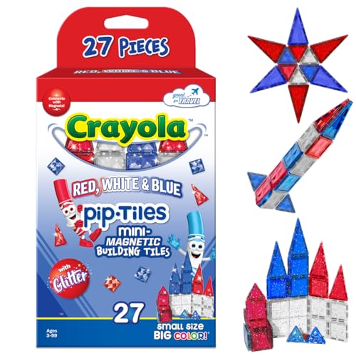 CreateOn Crayola Rote weiße & blaue PIP-Magnetfliesen 27 Stück, magnetische Kinderbauspielzeug, STEM Lernspielzeug für Jungen und Mädchen, 27-teiliges Set von CreateOn