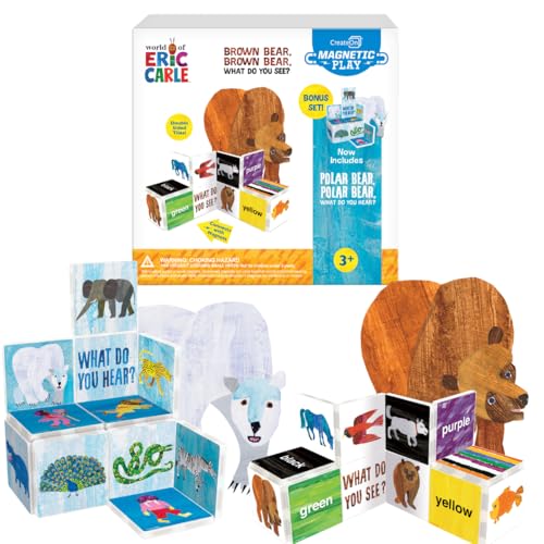 CreateOn Eric Carle Braunbär mit Eisbär-Bonus-Set, magnetische Fliesen, Bauset für Kinder, magnetisches Bauspielzeug für Kinder, STEM-Spielzeug für Jungen und Mädchen ab 3 Jahren, 24 Stück von CreateOn