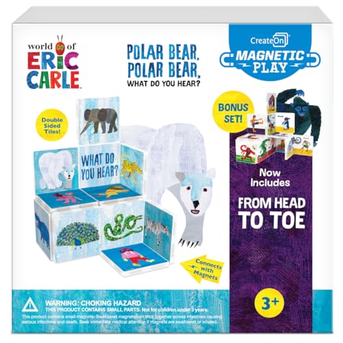 CreateOn Eric Carle Eisbär mit Kopf bis Fuß Bonus Set Magnetische Fliesen, Bauset für Kinder, Magnetisches Bauspielzeug für Kinder, STEM Spielzeug für Jungen und Mädchen ab 3 Jahren, 24 Stück von CreateOn