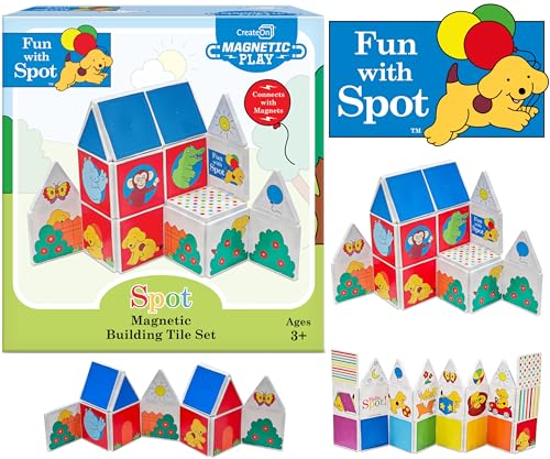 CreateOn Spaß mit Spot-Magnetfliesen, Bauset für Kinder, magnetische Fliesen, magnetische Kinder-Bauspielzeug, STEM-Spielzeug für Jungen und Mädchen ab 3 Jahren, 24-teiliges Set (Spaß mit Spot) von CreateOn