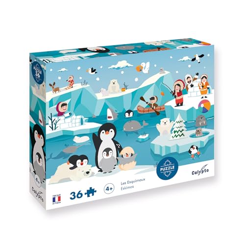 Calypto 3907601 Polar, 36 Puzzle mit Soft-Touch, Kinderpuzzle mit großen Teilen und samtiger Oberfläche inkl. Puzzleposter, für Kinder ab 4 Jahren, Eisbär, Pinguin von Calypto