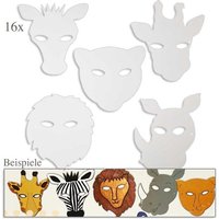 Tier-Masken in weiß, 16er Pack, zum Bemalen, mit Gummibändern, 25cm bis 22,5cm von Creative Company