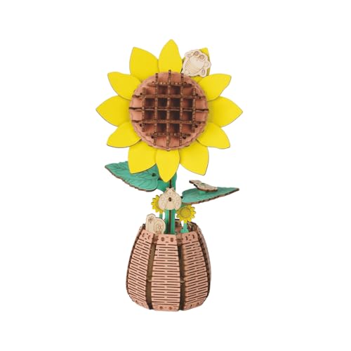 CreativeBlocker 3D Holzpuzzle - DIY Sonnenblume 3D Holz Puzzle Bausatz, DIY Blume Holzmodell Bausatz, DIY Blumenstrauß, DIY Set Erwachsene, Heimdekor, Geschenke für Weihnachten (83+PCS) von CreativeBlocker