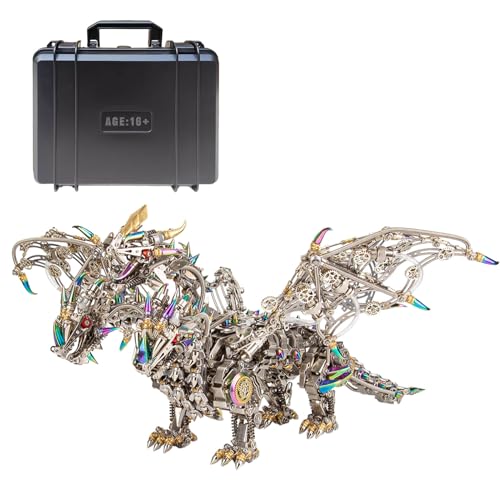 CreativeBlocker 3D Metall Puzzle-DIY Dreiköpfiger Drache 3D Modell Bausätze Erwachsene, Drache Figuren Metallbaukasten Bastelset Modellbau, Steampunk Deko, Geschenk für Weihnachten (3000+PCS) von CreativeBlocker