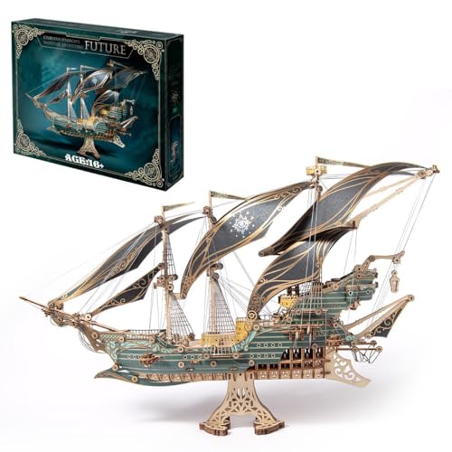 CreativeBlocker 3D-Piratenschiff-Puzzle-Bausatz, Steampunk-Schiffsmodell-Spielzeug, DIY-Holzpuzzle Montage zu dekorieren oder anzuzeigen. (400PCS+) von CreativeBlocker
