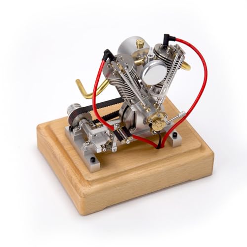 CreativeBlocker Benzinmotor Modell, V2 Mini 4-Takt Verbrennungsmotor Modell, Motorradmotor Modellsatz, ein tolles Geschenk für Motorrad, Technikbegeisterte. (RTR Version/Silber) von CreativeBlocker