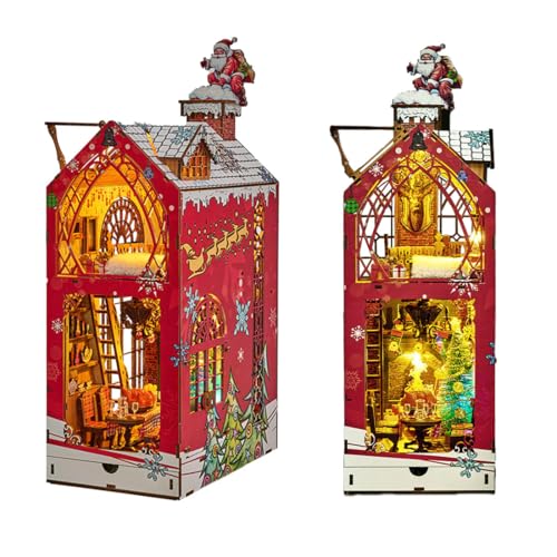 CreativeBlocker Christmas Book Nook Kit - Snowy Night DIY Miniatur Puppenhaus, 3D hölzerne Buchstütze Puzzles, Weihnachten Home Dector von CreativeBlocker