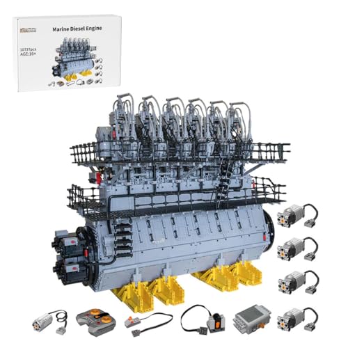 CreativeBlocker Großer Motor Klemmbausteine Erwachsene- 1/17 Motor Modell Bausatz Funktionsfähig, 6 Zylinder 2 Takt Motor Modell Marine Diesel Motor Bausteine, Heimdekoration Geschenk (10737PCS) von CreativeBlocker