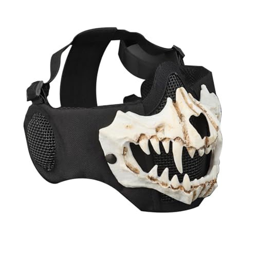 CreativeBlocker Horror Maske, Totenkopf Airsoft Maske, Halbgesichtsmaske, Rollenspiel Kostümrequisite, mit Doppelschicht, für Anime Cosplay & Kostümparty & Halloween (Ohrenschutz Version) von CreativeBlocker