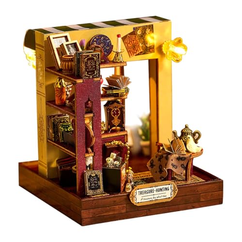 CreativeBlocker Miniatur Haus Selber Bauen Erwachsene- Buchhandlung Mini Puppenhaus, 3D Holzpuzzle Bastelset Erwachsene Frauen Männer, Heimdeko Geschenk für Weihnachten von CreativeBlocker