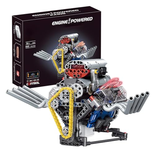 CreativeBlocker V8 Motor Klemmbausteine Erwachsene - Mini Motor Modell Bausatz Funktionsfähig, Motor Bausteine Modellbausatz, Heimdekoration Geschenk (665PCS) von CreativeBlocker