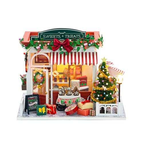 CreativeBlocker Weihnachten Miniatur Haus- Christmas Süßwarenhaus Kit, Weihnachten 3D HolzPuzzles Wichtel Haus, DIY Set Erwachsene, Basteln Erwachsene Frauen Männer, Geschenk für Weihnachten von CreativeBlocker