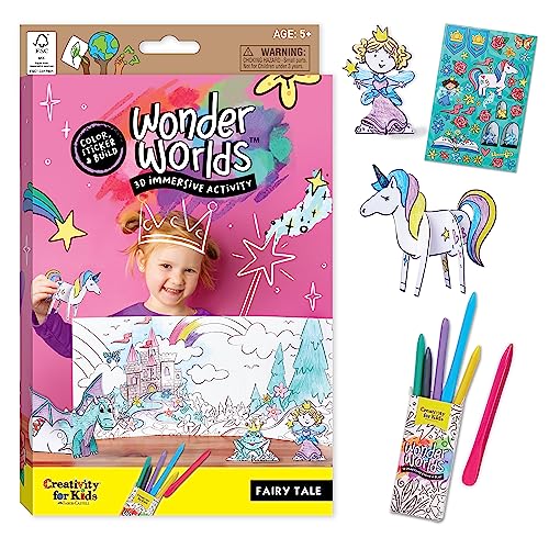 Creativity for Kids Wonder Worlds 3D-Malbuch: Märchen – Einhorn und Prinzessin Kinder Malkunst-Set, Jungen und Mädchen, Geschenke ab 5–8 Jahren von Creativity for Kids