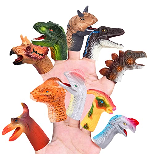 10 Stück Dinosaurier Fingerpuppen Realistische Dino-Kopffiguren aus Gummi Finger Neuheit Spielzeug Geschenk für Kinder von CreepyParty
