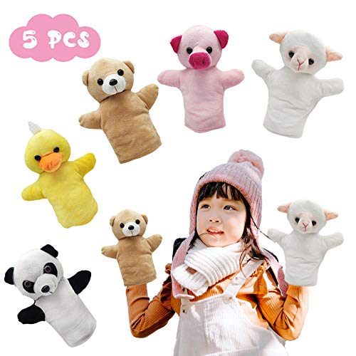 CreepyParty Handpuppen, Tierpuppen-Party-Spielzeug für Kinder Baby, weiche Plüsch-Farmpuppe für Kinder Kleinkinder Jungen Mädchen, 5er-Pack von CreepyParty