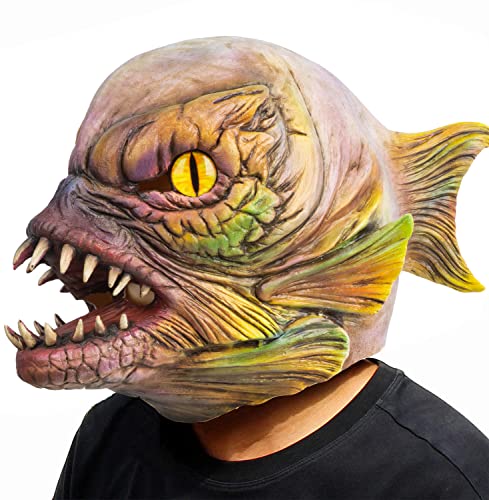 CreepyParty Piranha Fisch Maske Grusel Latex Vollkopf Masken Gruseliger Horror Masken für Halloween Karneval Kostüm Party von CreepyParty