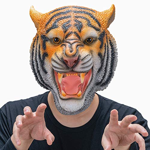 CreepyParty Tiger Maske Tier Latex Vollkopf Realistische Masken Für Halloween Karneval Kostüm Party Parade von CreepyParty