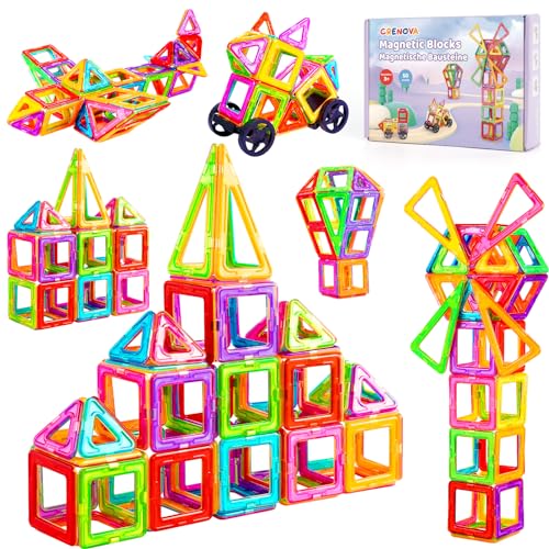 Crenova Magnetische Bausteine Magnete Bauklötze Spielzeug, Kinder Magnetbausteine STEM Set Lernspielzeug Magnetspiel für Kinder Geschenk Spielzeug ab 3 4 5 6 7 8 Jahre Jungen Mädchen von Crenova