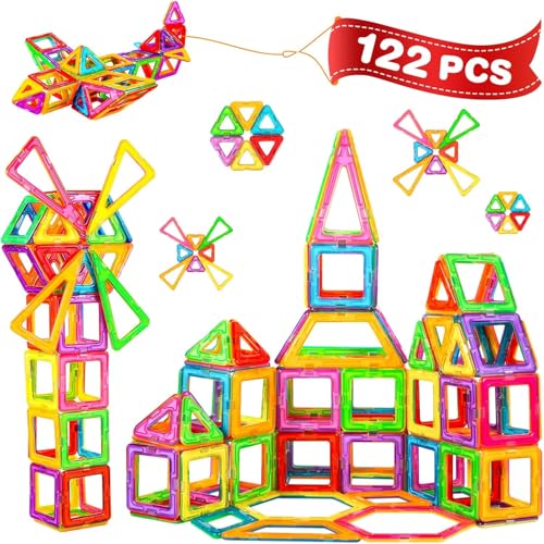 Crenova Magnetische Bausteine 122 Teile Magnetspielzeug Magnetbausteine Spielzeug für Kinder Magnet Spielzeug für Jungen und Mädchen ab 3 4 5 6 7 8 von Crenova