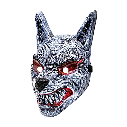 CreoQIJI Für Karneval Wolfskopf Simulation Tiergesichtsmaske Maskerade Requisiten Film Thema Party Supplies Lustige gruselige Wolfskopf PVC Gesichtsmaske Mit Gummiband (C, One Size) von CreoQIJI
