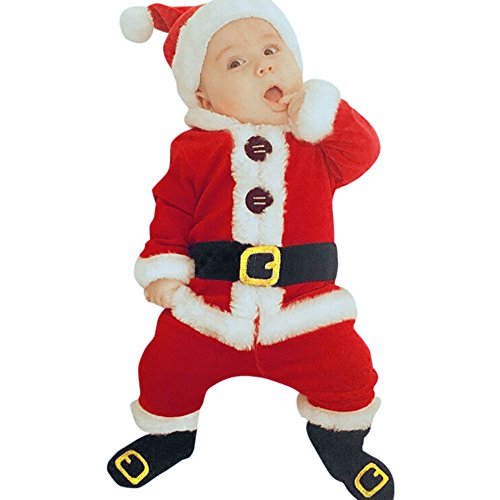 CreoQIJI Set Kostüm Santa Baby 4PCS Töpfe + Hosen + Mütze + Socken Baby Weihnachten Boys Outfits & Set Baby Mädchen Kleidung Set (Red, 100) von CreoQIJI